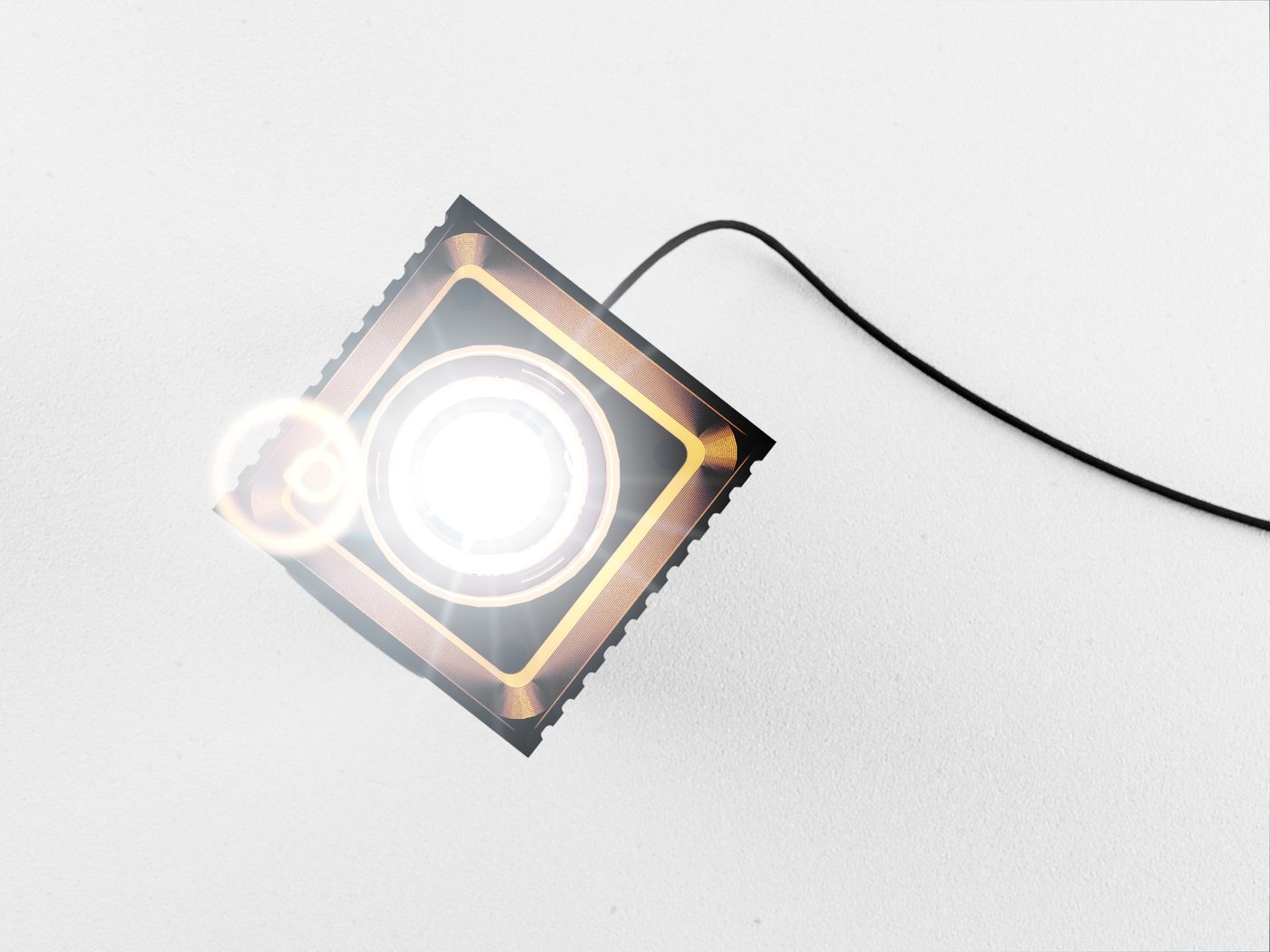 AVA Light at full output, ceiling-bounce glow on a wall