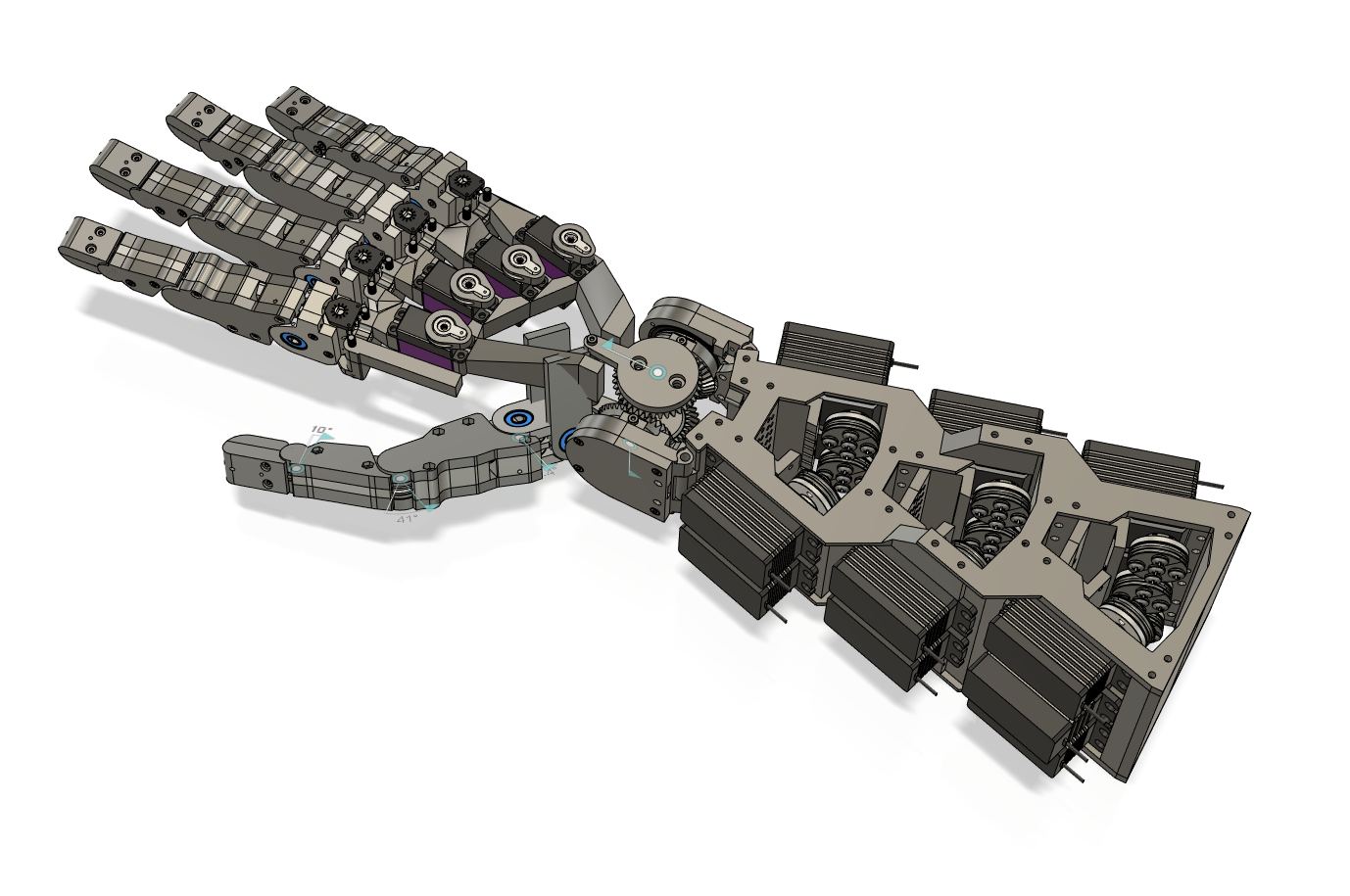 CAD detail of the wrist actuator pack and gear linkage
