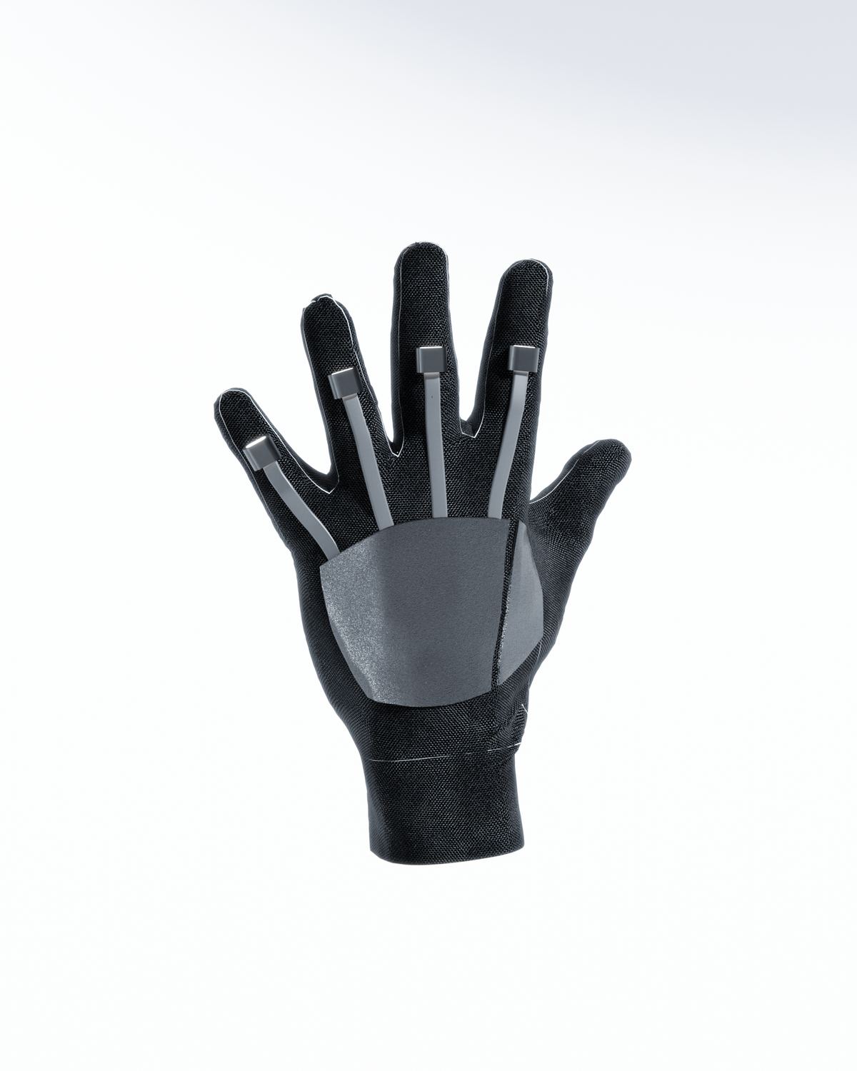 Smart glove render, back view, showing haptic motor mounts