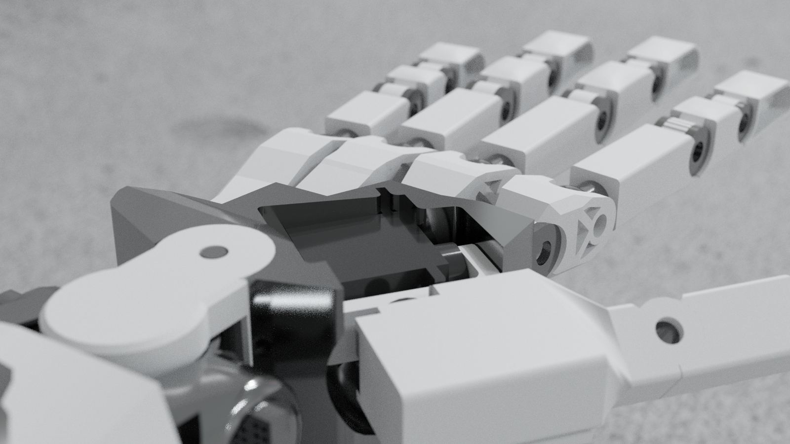 Clean white render of the Robotic Hand, three-quarter view