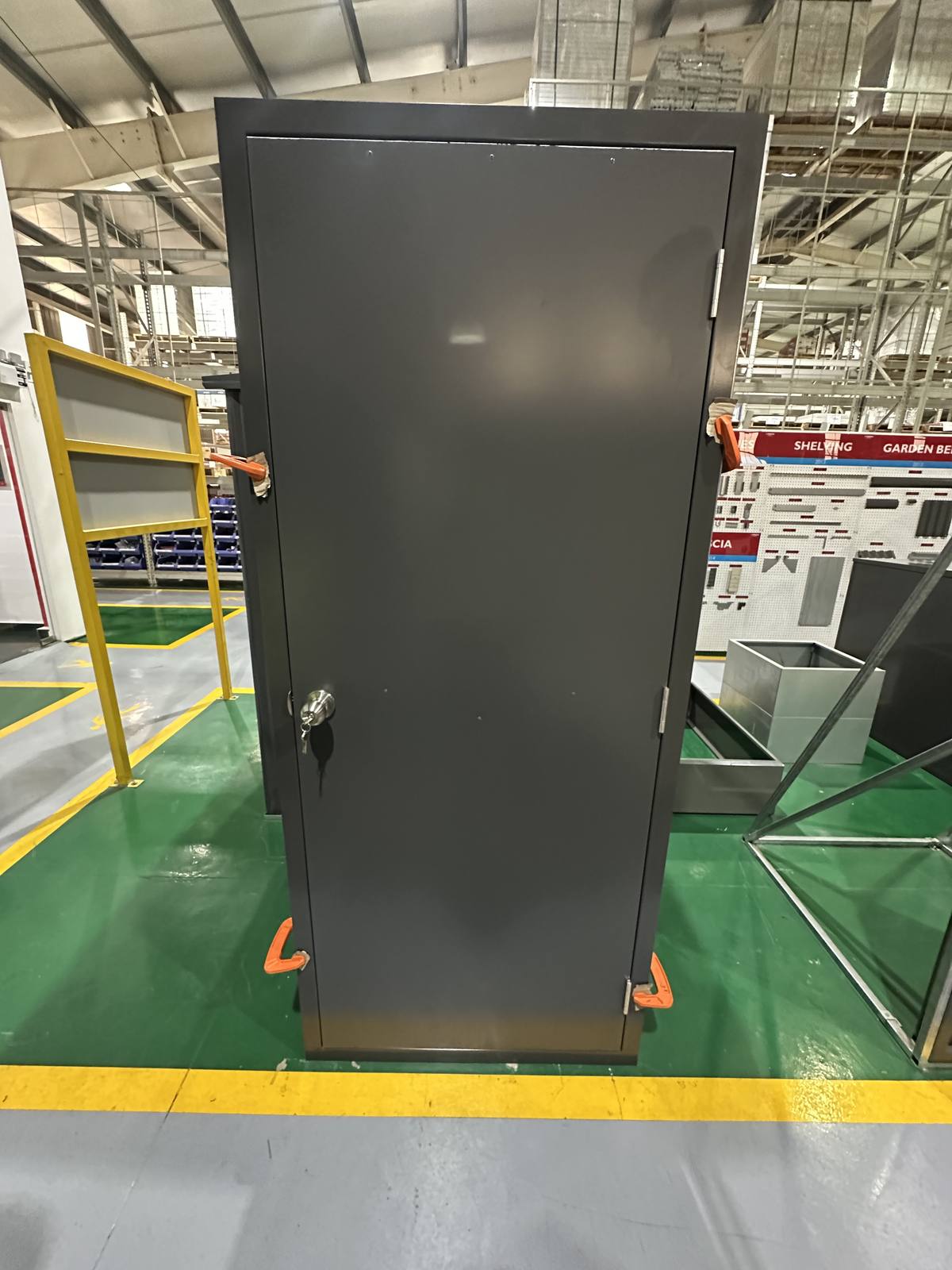 Finished pre-hung door, in factory aisle